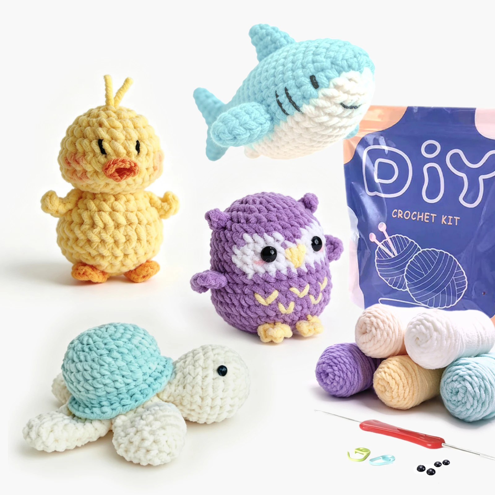 Animal Sery Crochet Kit for Crochet Starter SET, DIY Crochet Kit for Beginner, Crochet Knitting Kit Video Tutorial Step-by-Step