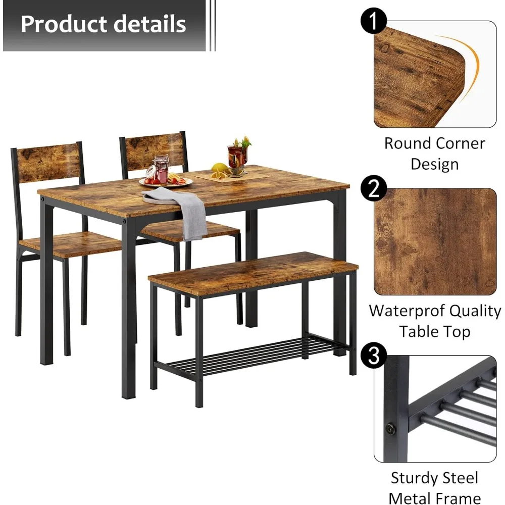 Eettafel Voor 4, 43 Eettafel Met Twee Stoelen En Een Bank, 4 Stuks Set Tafelblad Met Metalen Poten In De Woonkamer