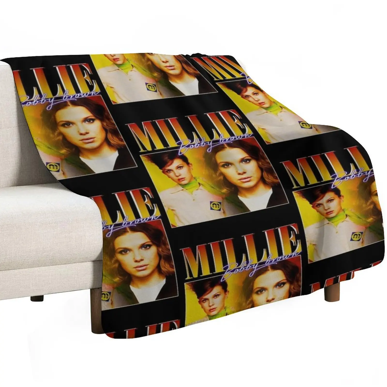 Millie Bobby-Brown 90s Vintage Black T-Shirt Throw Blanket Decorative Beds anime Luxury Thicken manga Decoratives Blankets