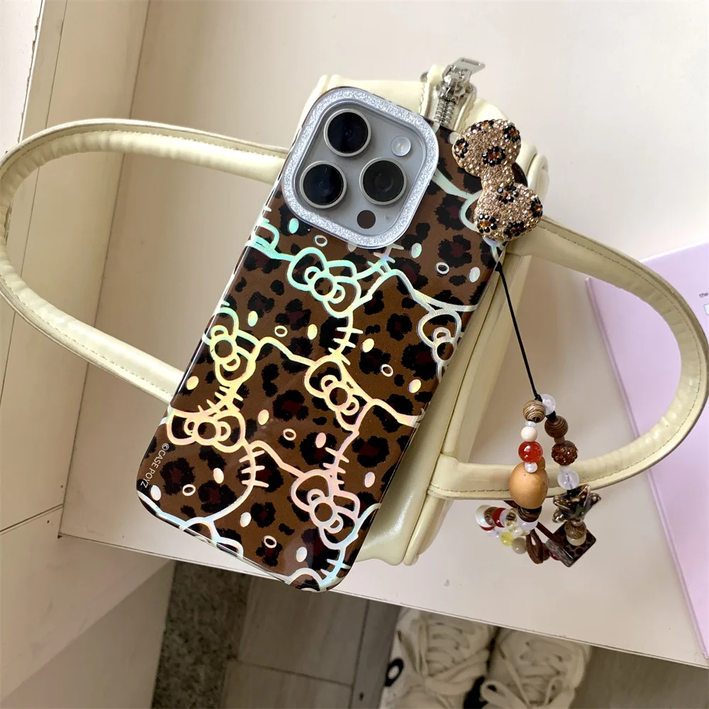 

Cute cartoon fashion leopard print HelloKitty Phone Case For iPhone 16 15 14 13 Pro Max fundas iphone 15 case Protective cover