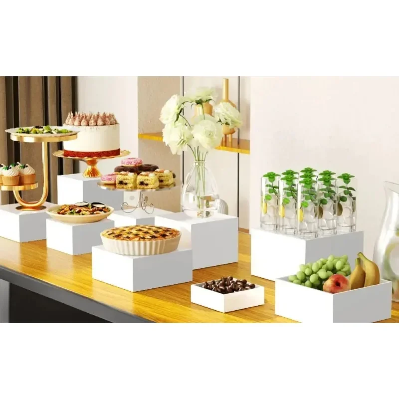 White Buffet Acrylic Riser Cube ,Decorative Acrylic Storage Boxes, Food Buffet Riser for Wedding, Party,Cakes