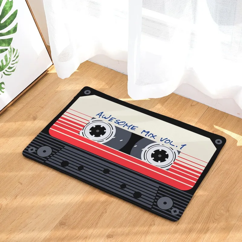 Retro Cassette Tape Pattern Indoor Outdoor Carpet Washable Non Slip Entrance Doormat for Bedroom Bathroom Kitchen Toilet Rug