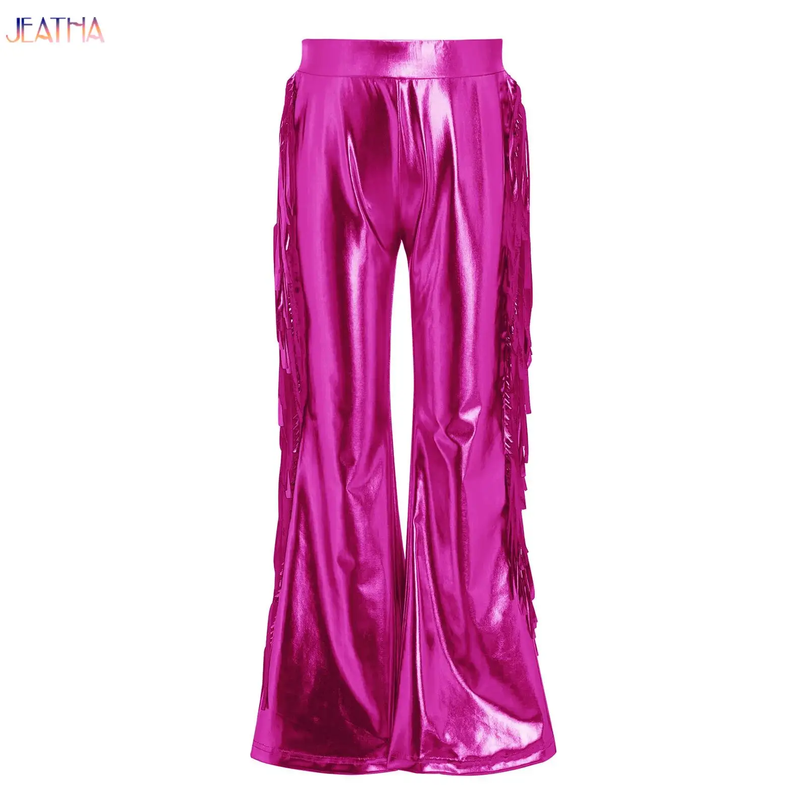 

Kids Boys Girls Hip-Hop Pants Street Jazz Dance Competition Costume Metallic Tassels Cargo Pants Fashion Holographic Trousers