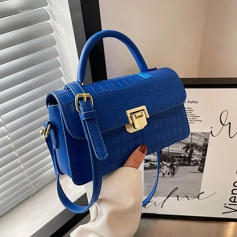 Fashion High Quality Crossbody Bag Stone Pattern Women Casual All-match Small Square Bag Popular Klein Blue Temperament Handbag