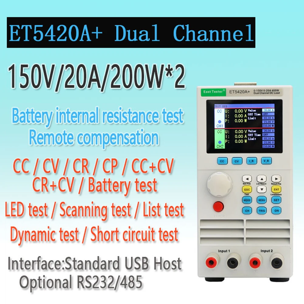 EU Edition Programmable DC Electronic Load ET5410A+ Single/Dual Channel Meter Battery Capacity Tester 150V/500W 40A 400W ET5420