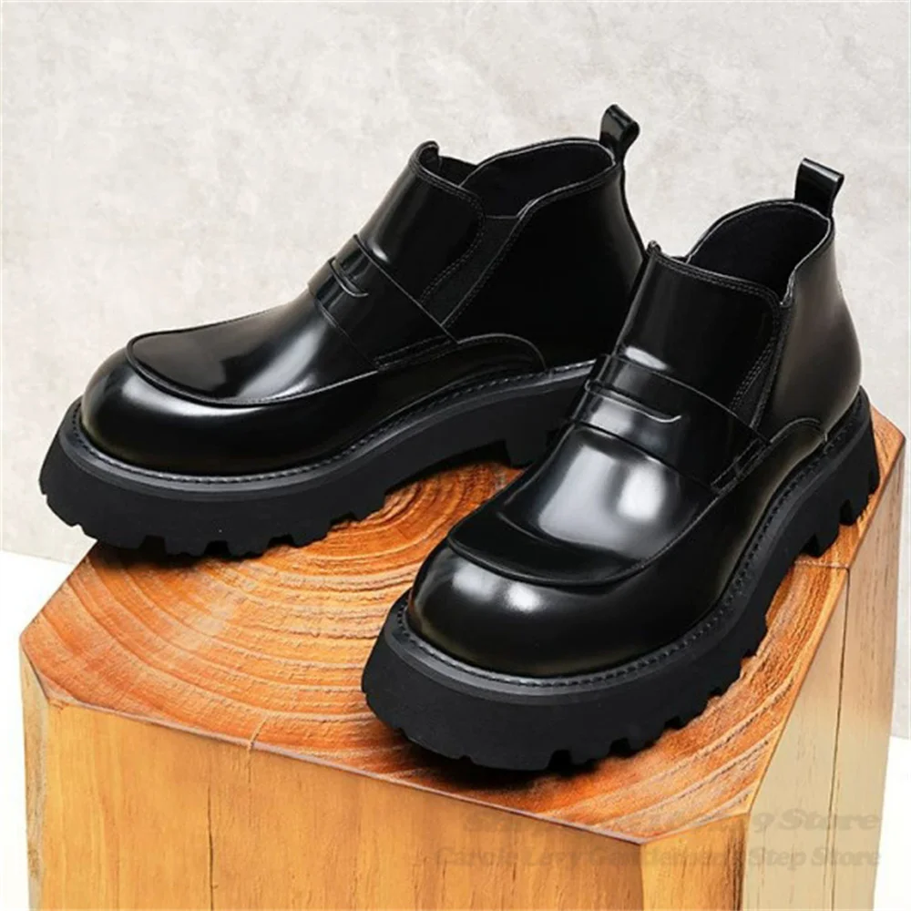 Men's Genuine Leather 2026 New Thick Soled High Top Leather Shoes Big Round Toe Winter Velvet Lace Up Handmade Winter Boot
