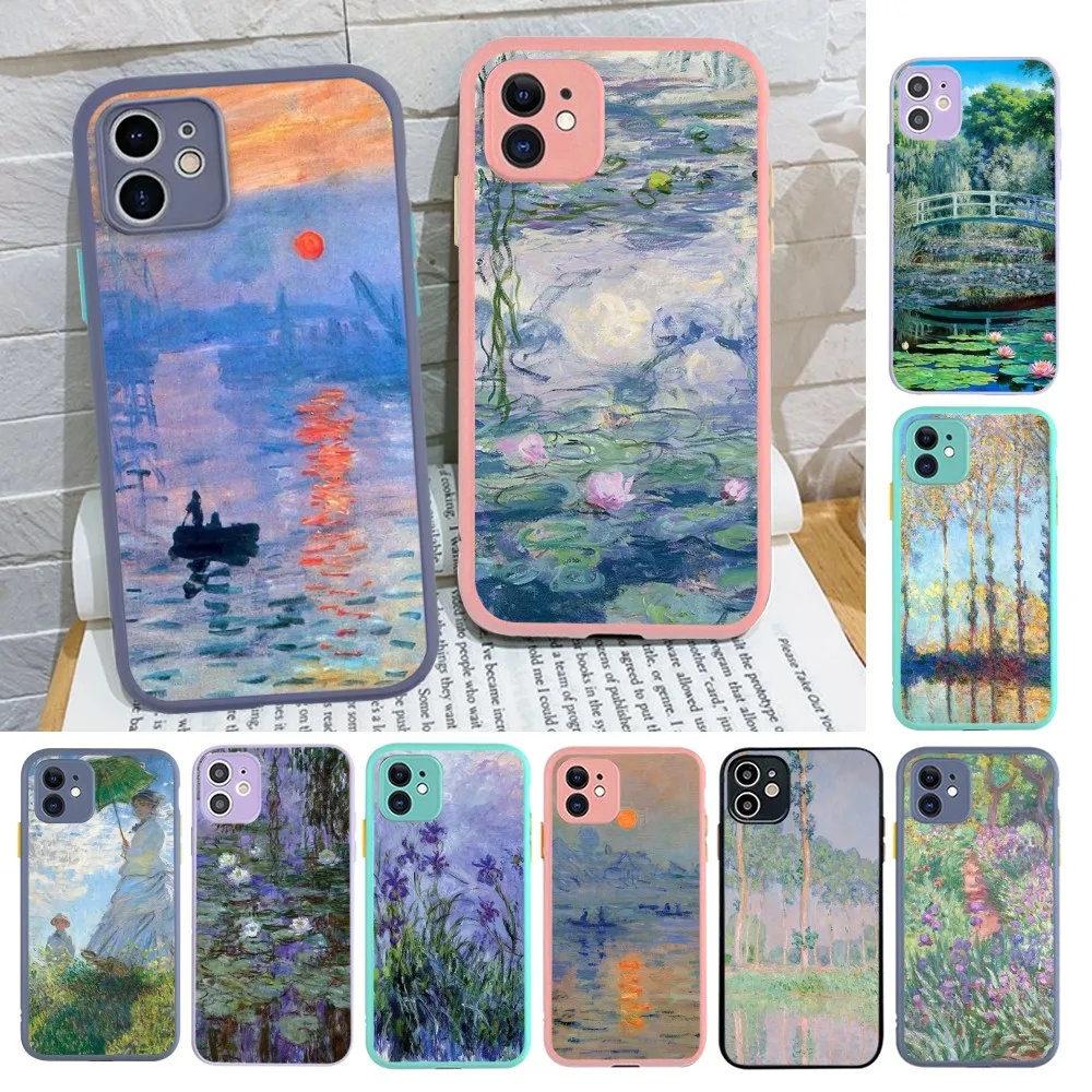 Claude Monet Impressionism Painter Phone Case for iPhone 14 11 12 13 Mini Pro Max 8 7 Plus X XR XS MAX Translucent Matte Cover