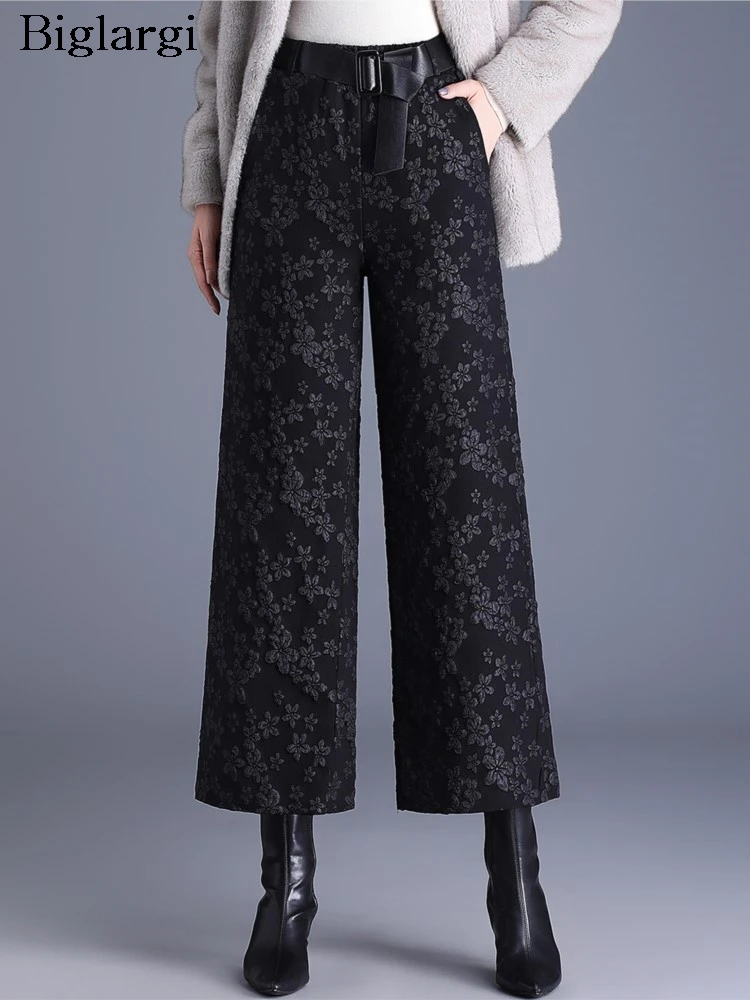 Oversized Winter Padded Cotton Pant Women Flower Embroidery Fashion Ladies Trousers Loose Elastic High Waist Woman Pants