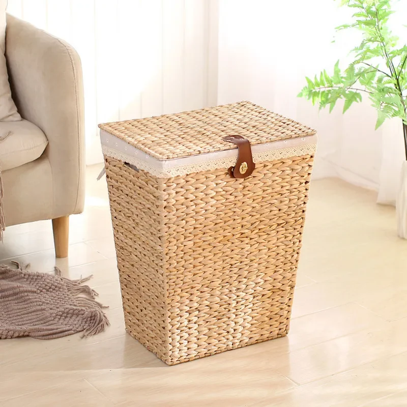 Nordic Vine Straw Clothes Storage Box Laundry Basket Laundry  with Lid Storage  Dirty Clothes  Large Storage Basket