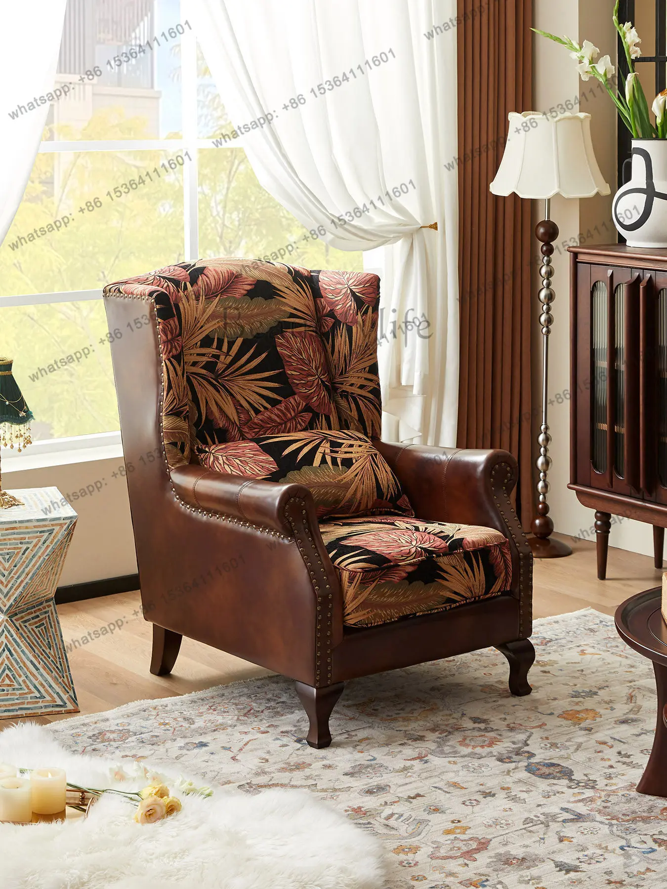 

American retro single sofa chair solid wood small apartment living room bedroom lazy lounge chair