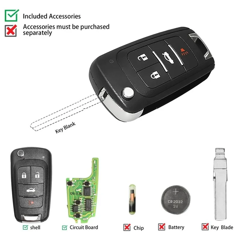 Xhorse XNBU01EN Universal Wireless Remote Key Fob Flip 4 Button For Buick Type For VVDI Key Tool 5Pcs/Lot