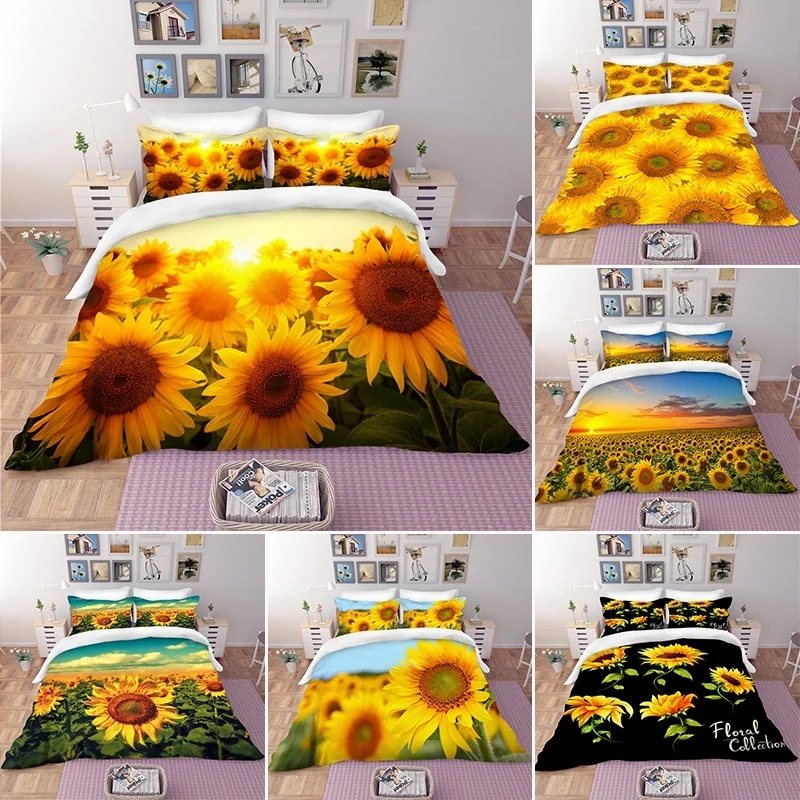 

3D Printed Sunflowers Duvet Cover with Pillow Cover Bedding Set Single Double Twin Full Queen King Size Comforter Cover Bed Set