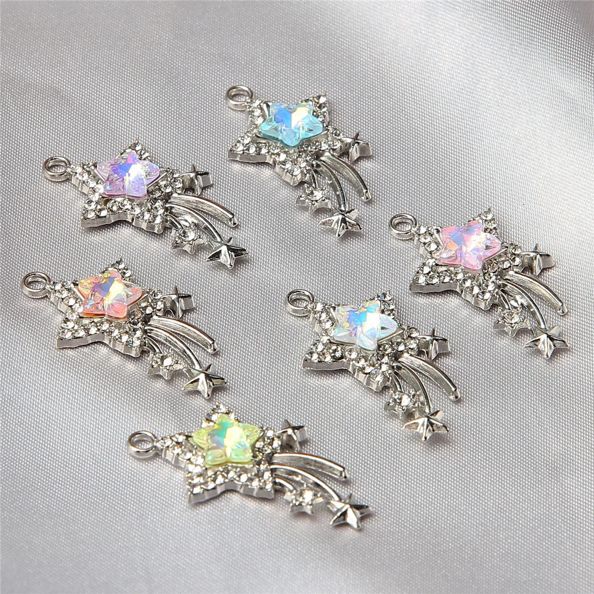 50pcs 30*17mm High Quality Rhinestone Star Shooting Star Zinc Alloy Pendant DIY Jewelry Making, Suitable for Earrings