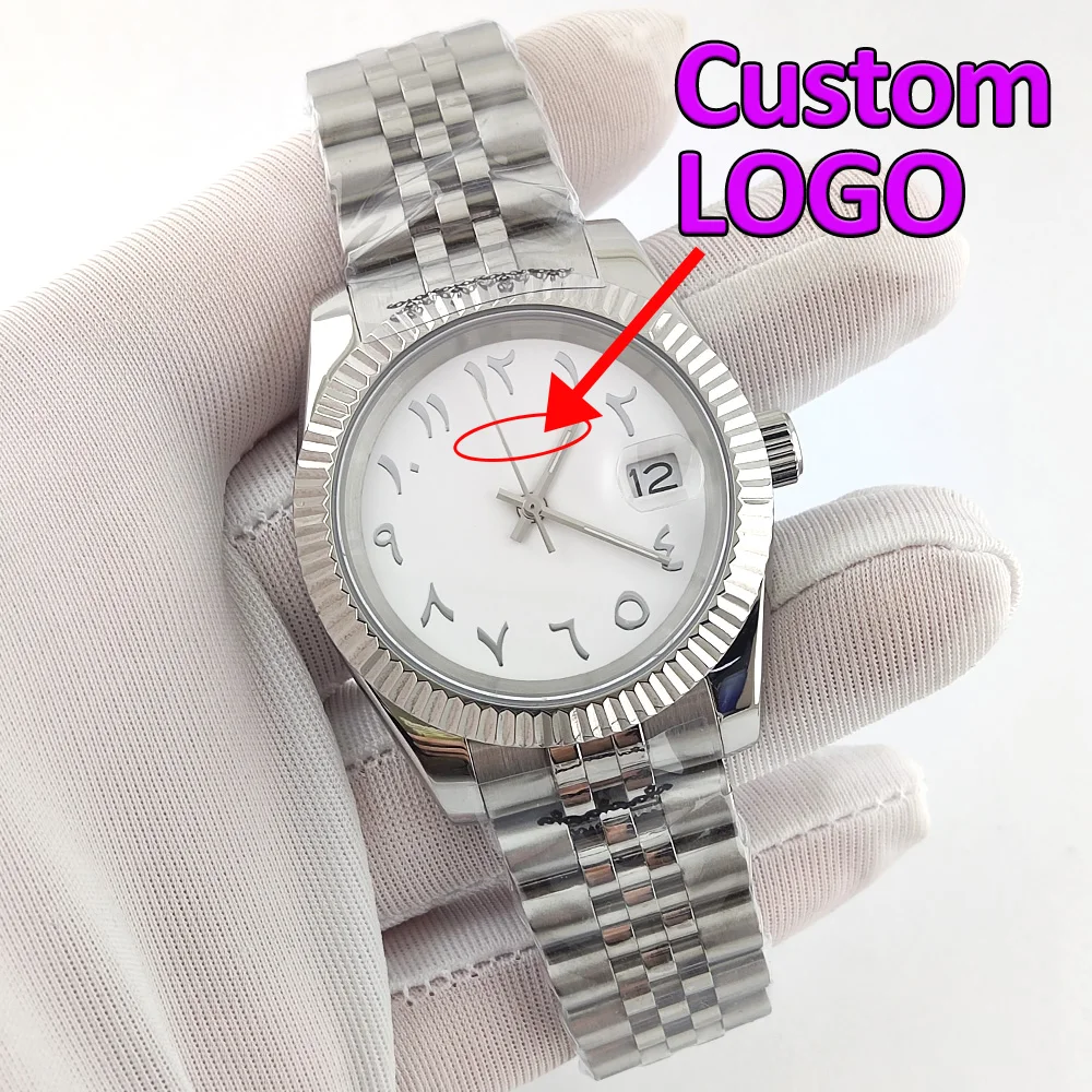 36mm/39mm NH35 Watch Silver Arabic Numeral Watch Stainless Steel Sapphire Glass Waterproof NH35 Movement Watch Custom Logo