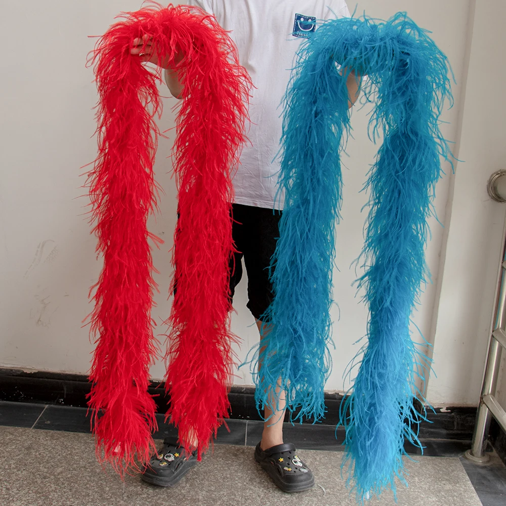 2 Meters Ostrich Feathers Boa Craft Accessories Plumas 6Ply for Shawl Scraf Decorative Acessories the Table Crafts