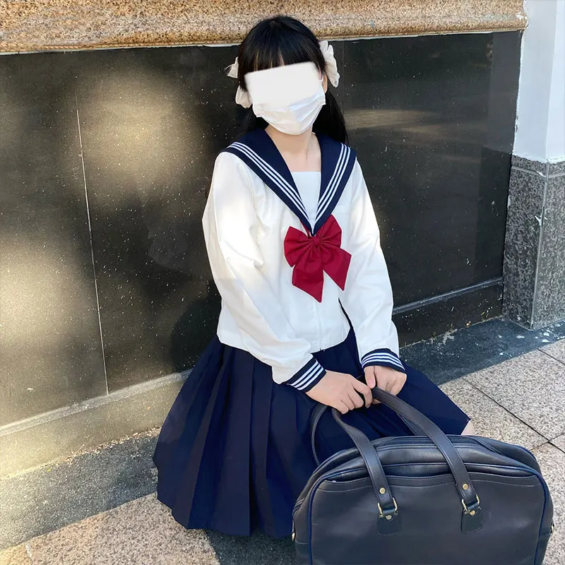 制服長袖/女の子用ショートスカートセット,学生用衣装jk制服日本のセーラースーツアニメコスプレ衣装プリーツスカートセット