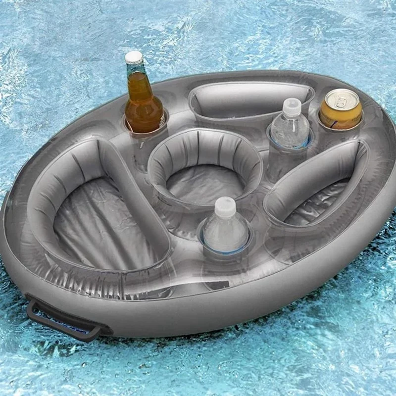 1 Piece Pool Air Mattress Water Food Drink Holder Summer Party Ring Grey PVC Inflatable Floating Row