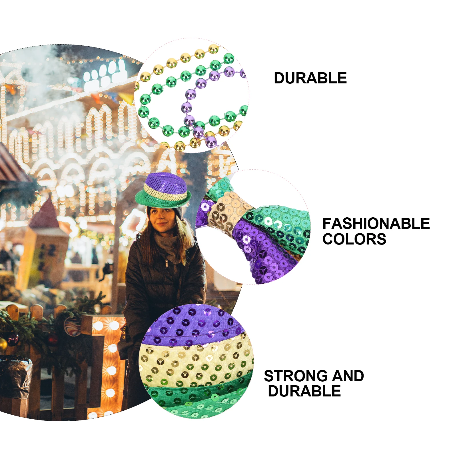 

Sequin Hat Bow Tie Necklace Set Decorative Mardi Gras Costume Festival Party Prop Lightweight Portable Cosplay Stage Performance