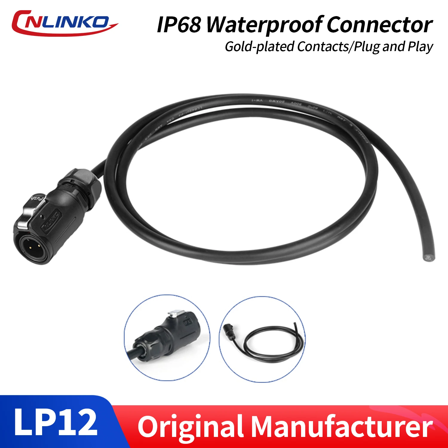 CNLINKO Waterproof M12 Cable Assembly Connector 1M Pre-attached Plug No Soldering Required for Electrical Equipment Easy Install