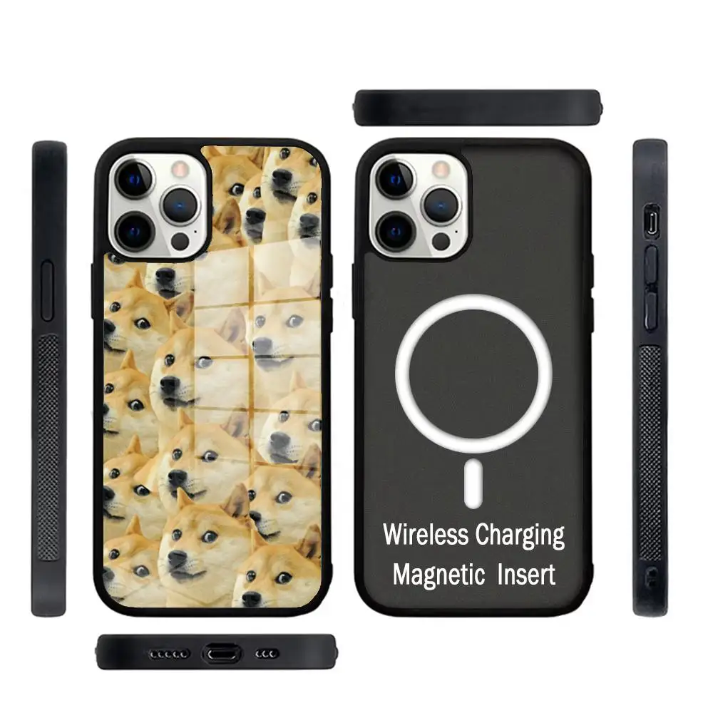 Cheems Doge Phone Case Glass For IPhone 16 15 Promax 14 13 Pro 12 11 Magnetic charging Covers