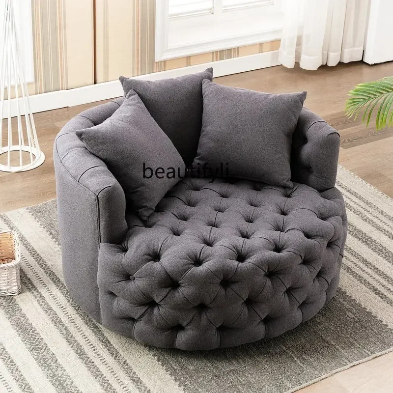 American Light Luxury Fabric Pull Buckle Single Sofa Italian Simple Living Room Rotatable Beauty Salon Negotiation Couch