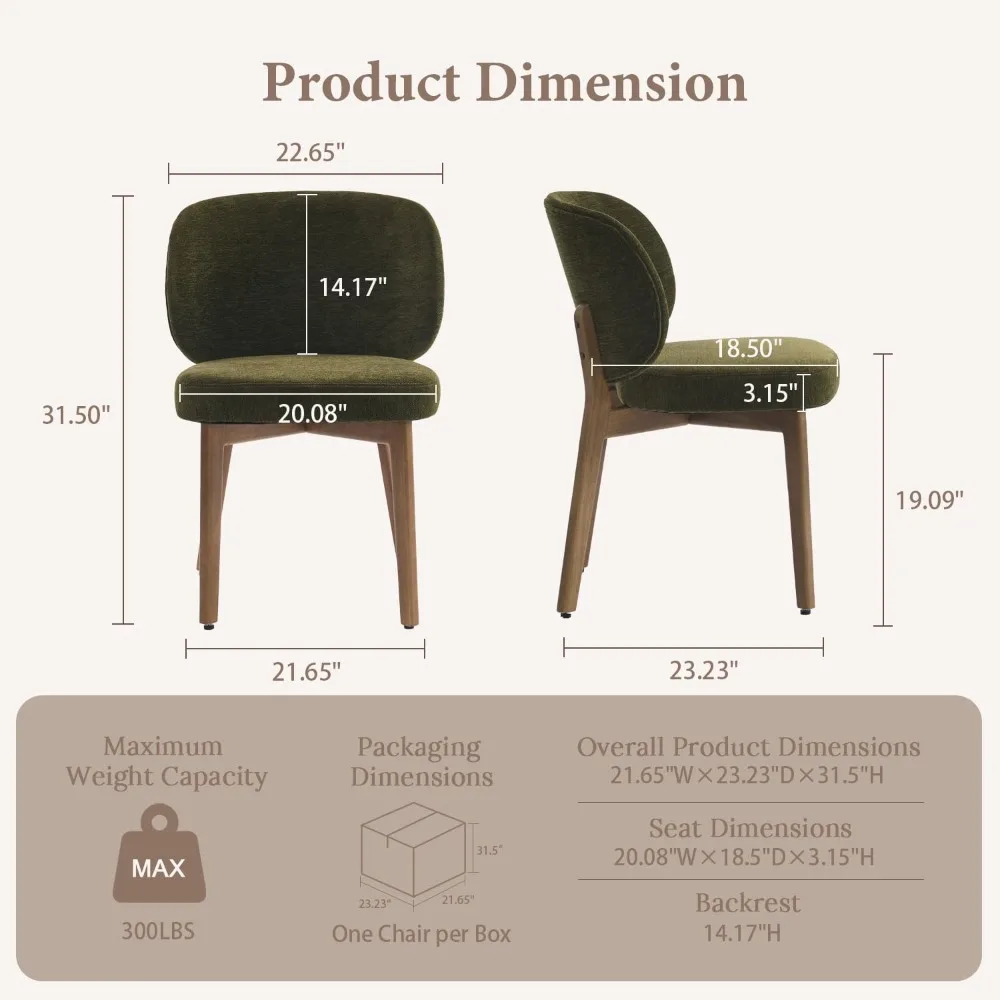 Upholstered Dining Chair, Modern Fabric with Wood Legs, Comfortable Side Kitchen Chairs, Green (Single Pack)