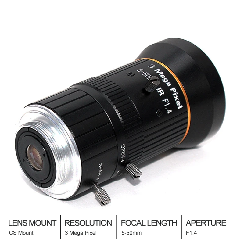 1/2.5 Inch 3MP 5-50Mm C-Mount Zoom Lens For IMX477 Raspberry Pi HQ Camera, With C-CS Adapter