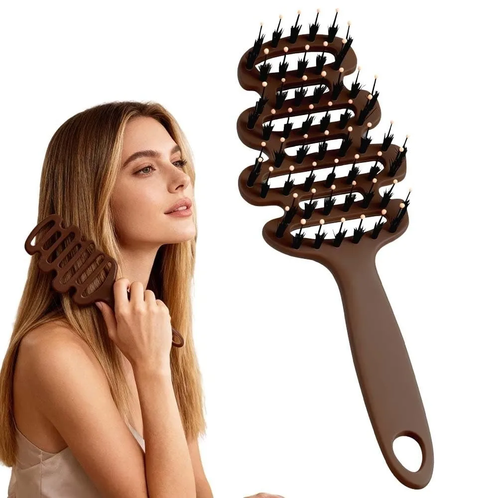 Anti-static Hair Comb Hollow Plastic Boar Bristle Hair Brush Fluffy Hair Care Soft Scalp Massage Comb Wet or Dry Use