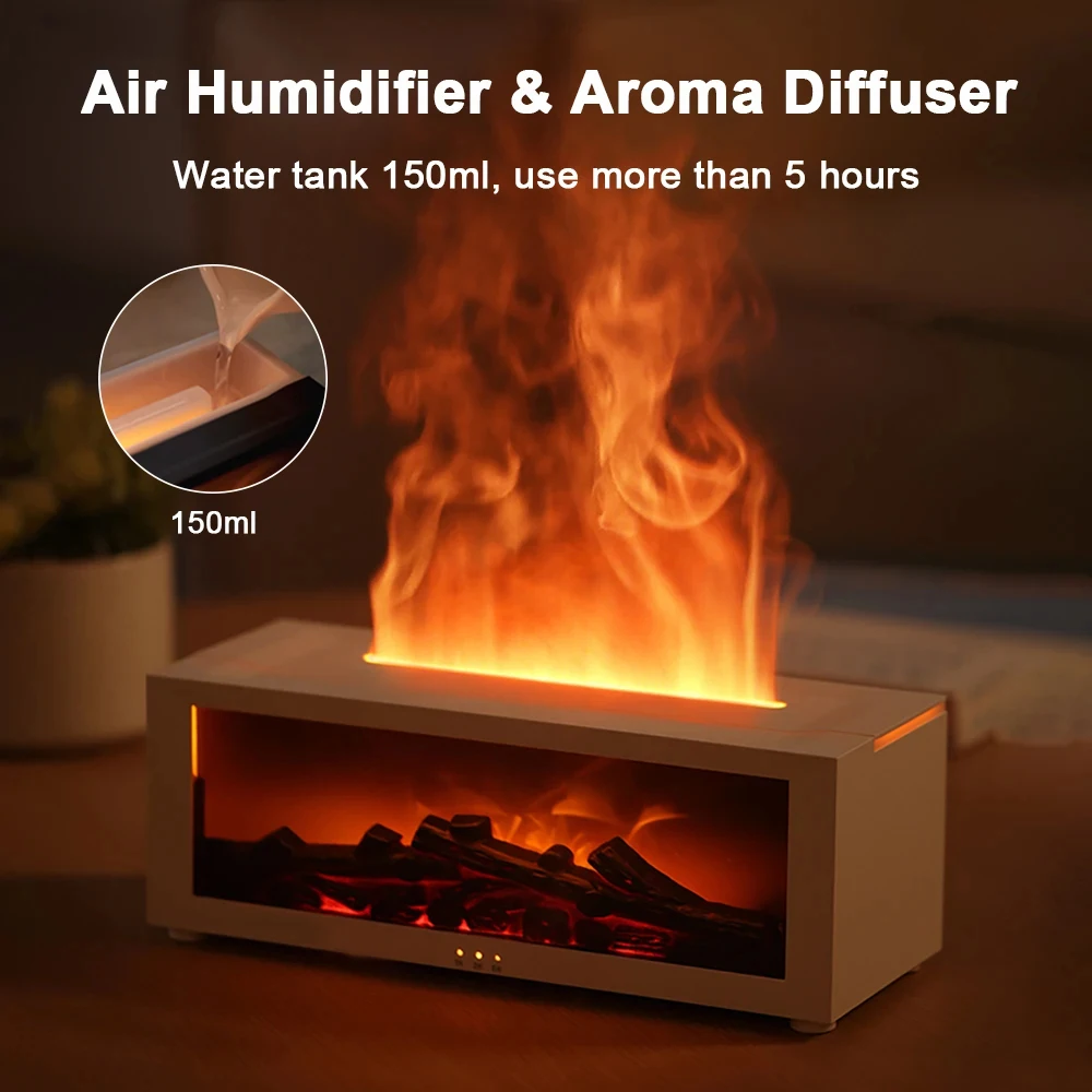 Fireplace Aroma Essential Oil Diffuser Colorful Flame Air Humidifier with Timer Remote for Home Bedroom Office Festival Gifts