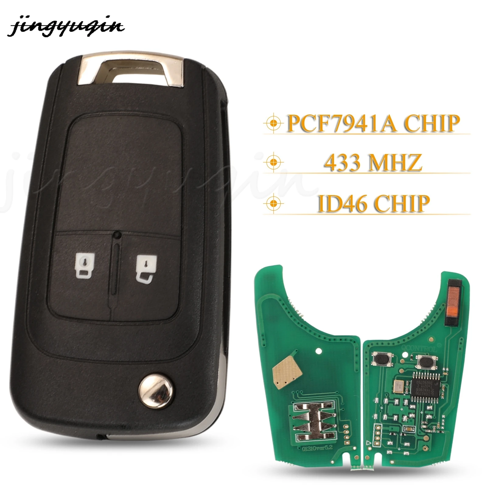 jingyuqin 2 Buttons Remote Car Key Fob 433MHz PCF7941A ID46 For Opel Vauxhall Corsa D Meriva B G4-AM433TX