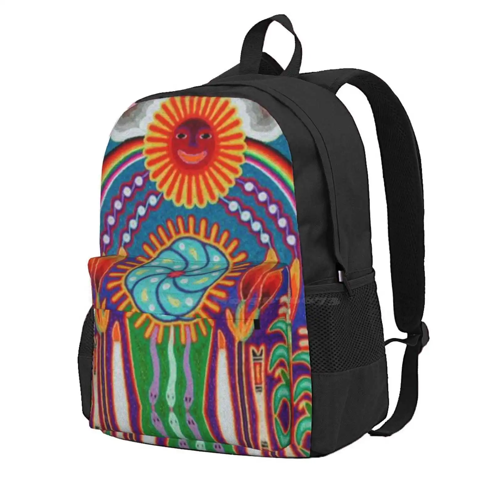 Huichol Rainbow Hot Sale Schoolbag Backpack Fashion Bags Peyote Spanglish Spanish Chicano Latinx Alternative Hipster Mexico