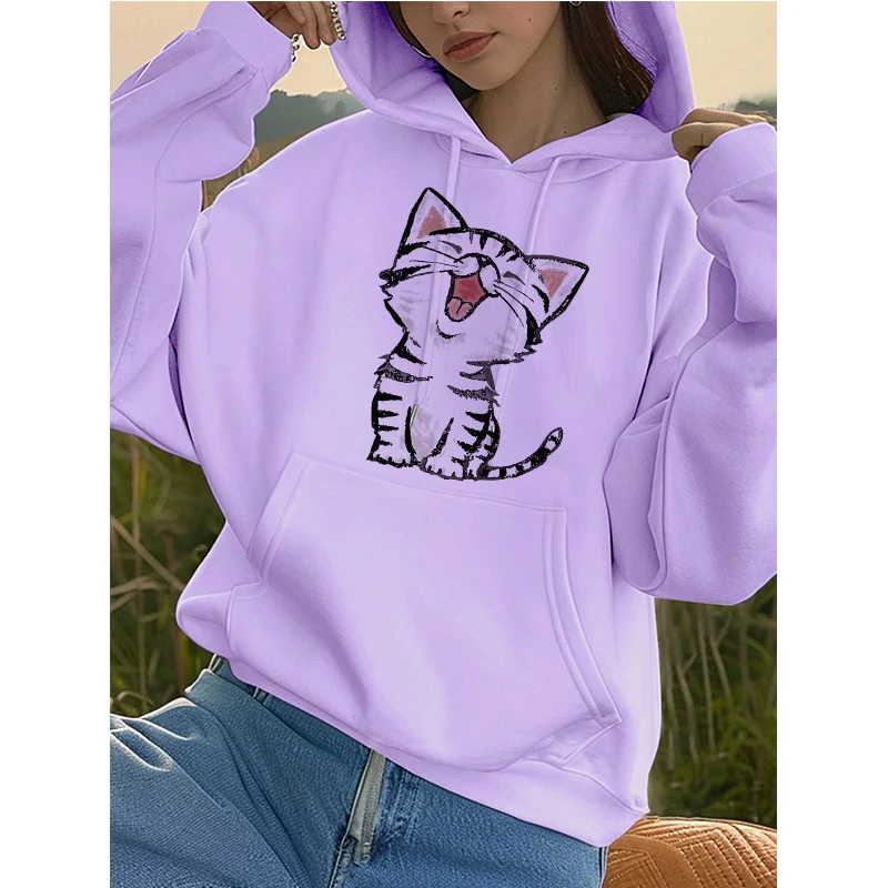 

Забавные повседневные толстовки с карманами и принтом Happy Cat, осенне-зимняя женская одежда с капюшоном, толстовки с кавайным рисунком, уличная одежда 90-х годов Y2k