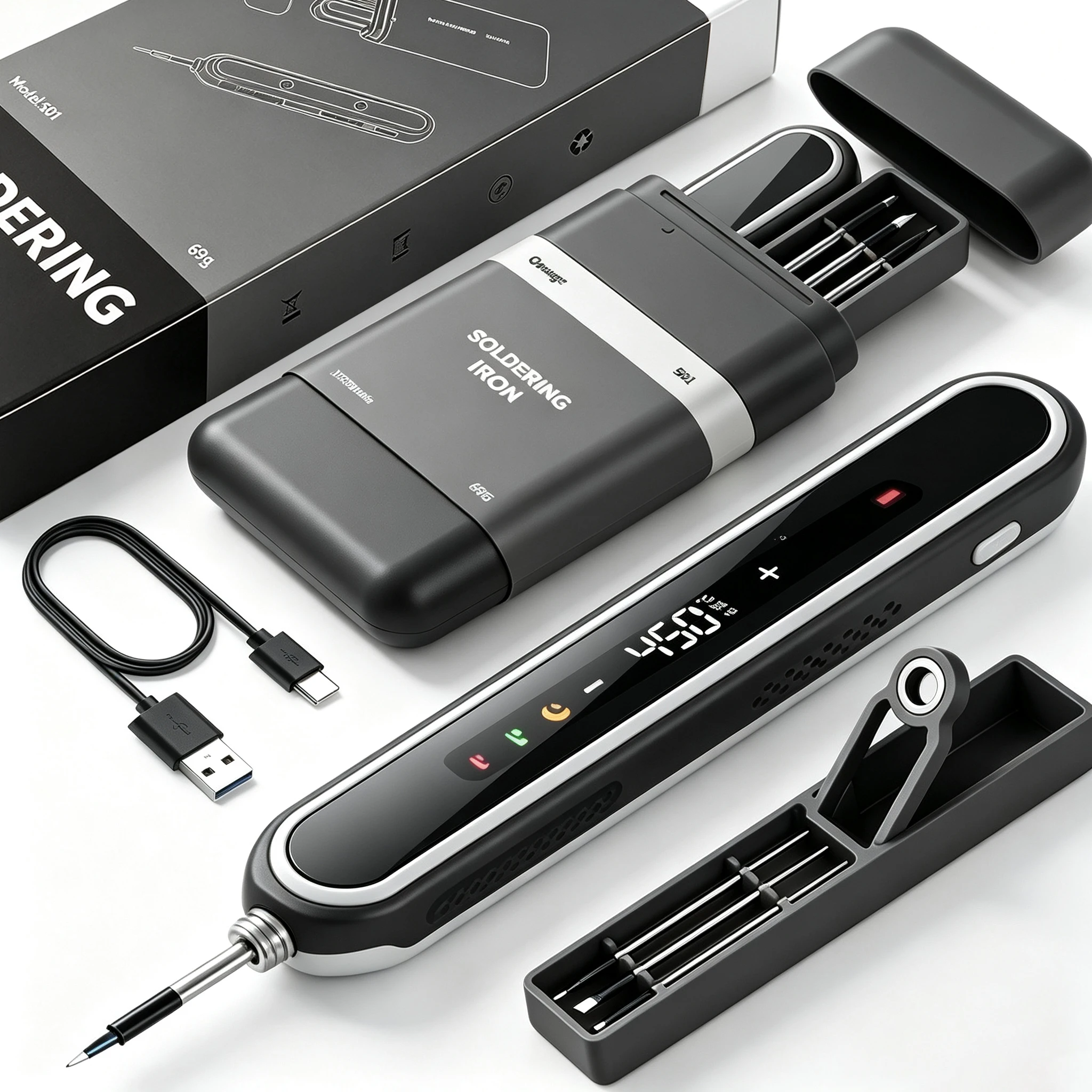 501 Portable Wireless Soldering Iron Digital Display Adjustable Temperature Type-C Charging Soldering Pen Kit with Storage Box