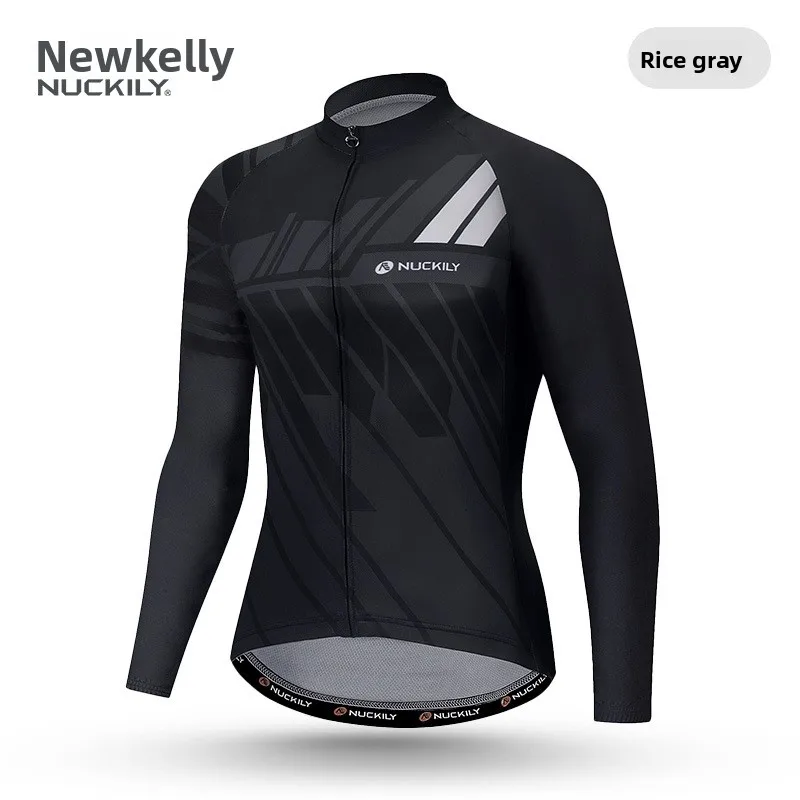 

NUCKILY Men Loose Fit Cycling Jersey Breathable Mesh Quick Dry 3+1 Pockets Anti-Slip Reflective Long Sleeve Road MTB Bike Top ﻿