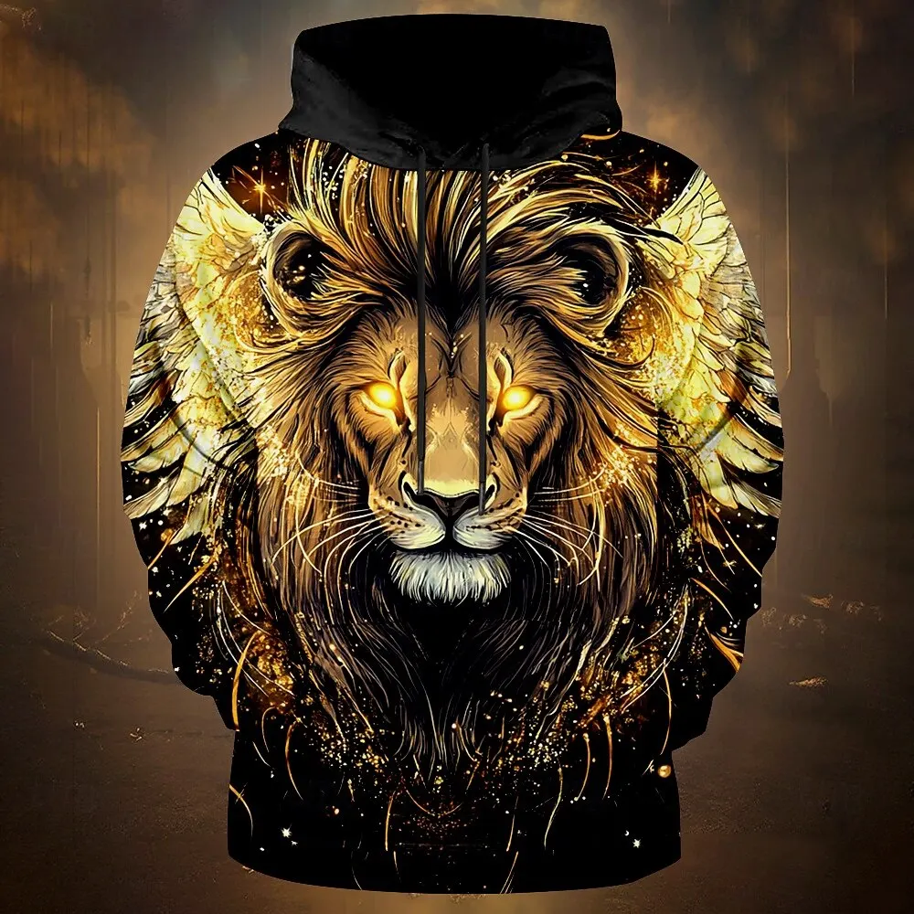 3D Full Print Animal Graphic Hoodies For Men Creative Tiger Lion Pattern Loose Long Sleeve Fashion Outdoor Street Casual Clothes