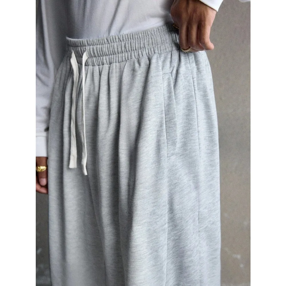 Męskie spodnie dresowe na co dzień, do dojazdów do pracy, proste, jednokolorowe, ze sznurkiem w pasie, z kieszeniami skośnymi, luźne, z szerokimi nogawkami, z czystej bawełny, casualowe.