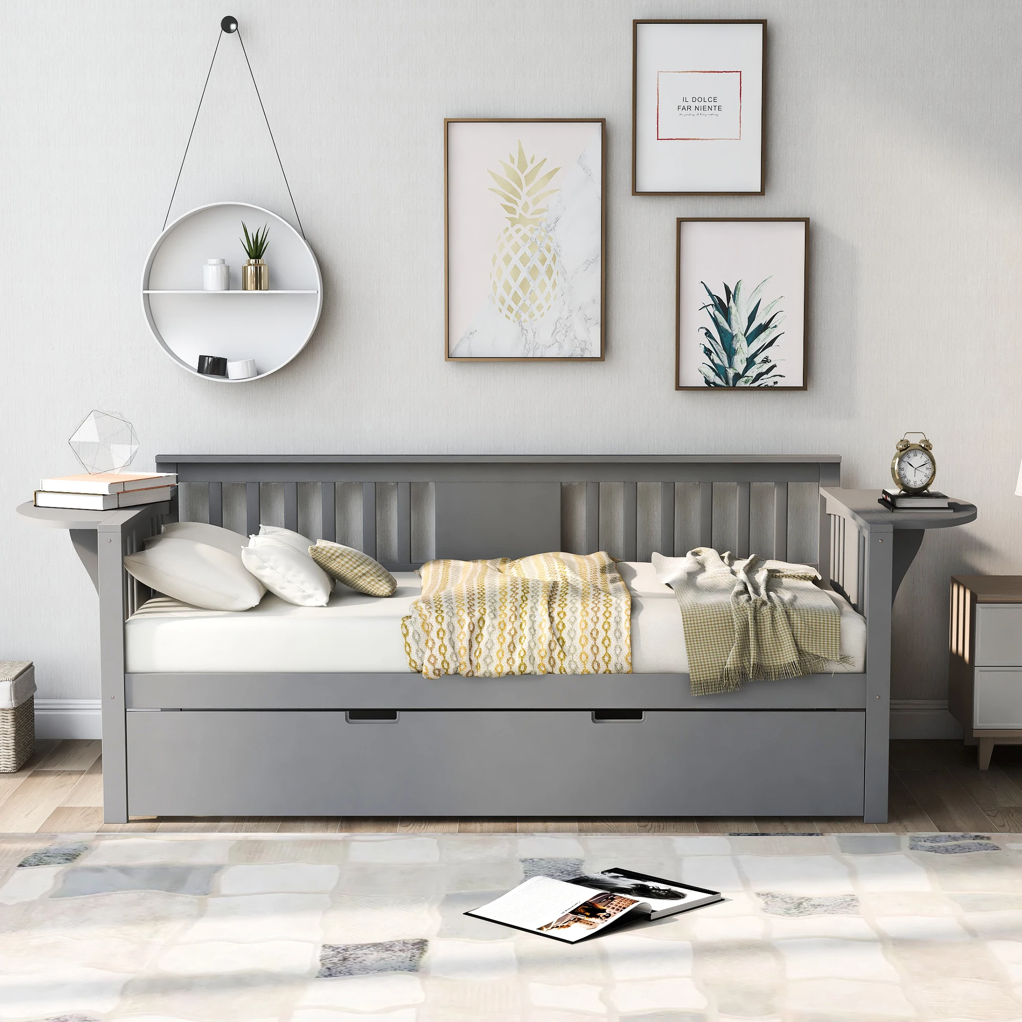 

Gray Twin Wooden Daybed with Trundle - Perfect for Bedroom or Living Room 79.50x41x34.10 in.