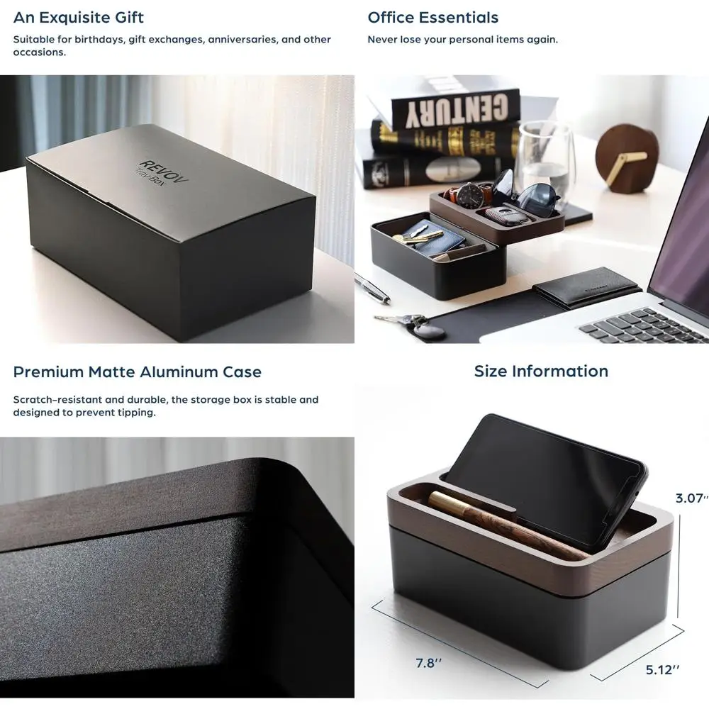 

Деревянный магнитный лоток EDC с вращающейся крышкой, настольный органайзер для домашнего офиса, черный