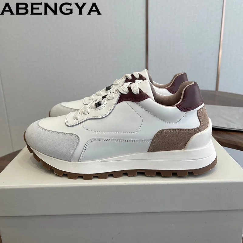 

Suede Leather Casual Sneakers Women Platform Flat Shoes Ladies Round Toe String Bead Shoes Woman Comfort Women's Sports Shoes