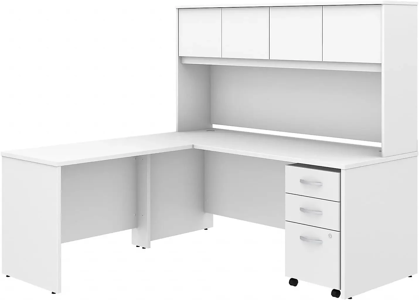 Studio C 72W x 30D L Shaped Desk with Hutch and Mobile File Cabinet in White, L Workstation Set for Home or Professional Office