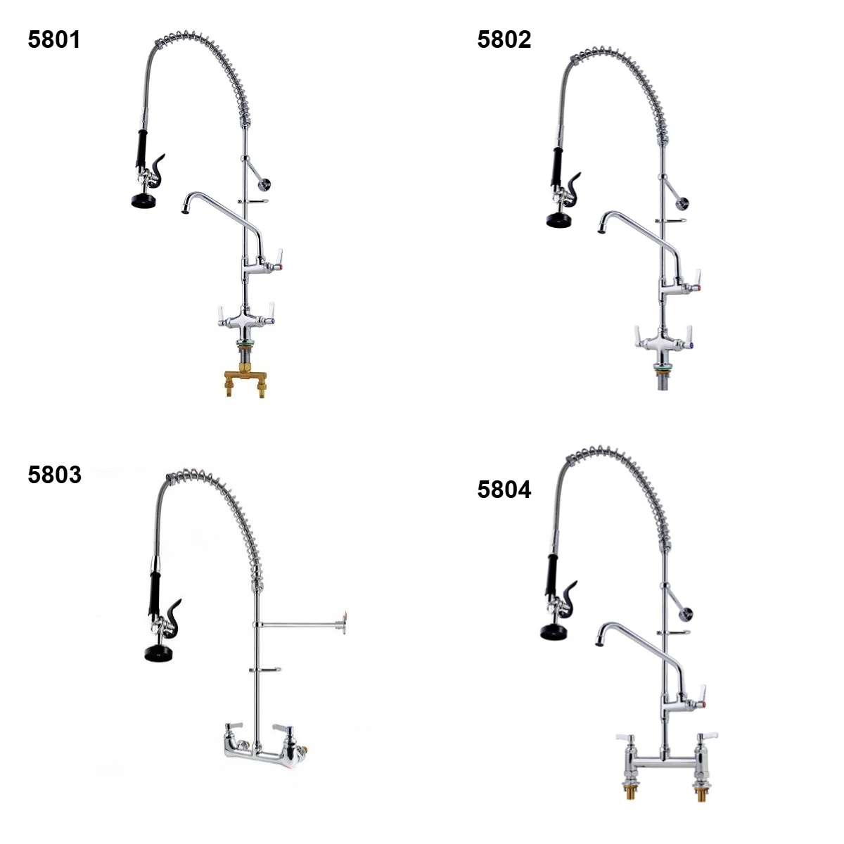 Commercial Kitchen Faucet with Pull Down Sprayer Industrial Pre Rinse Spring Faucets Mixer for Kitchen Multi-Functional