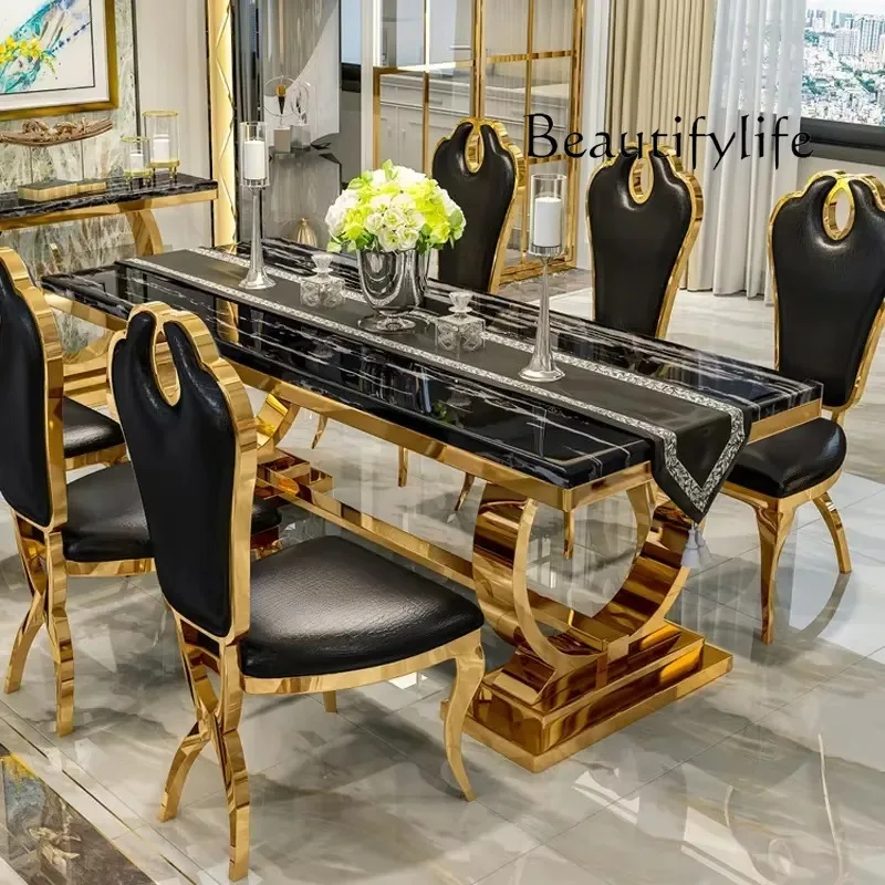 

Luxury Restaurant Restaurant Set Gold White Stainless Steel Marble Glass Dining Table
