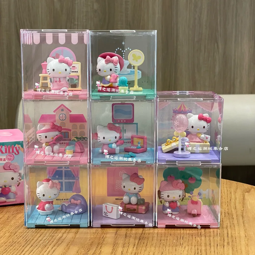 Hello Kitty Happy Time Serie Pro Anime-Figur Micro Blind Box Cartoon-Charakter Hello Kitty Alltagsszene Diorama-Box Deko