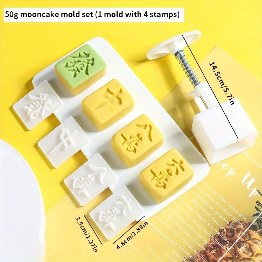 Mahjong Shaped Pastry Mold,Mid Autumn Festival Moon Cake Mold,Including 1 Mold And 4 Stamps,DIY Hand Press Cake Stamps