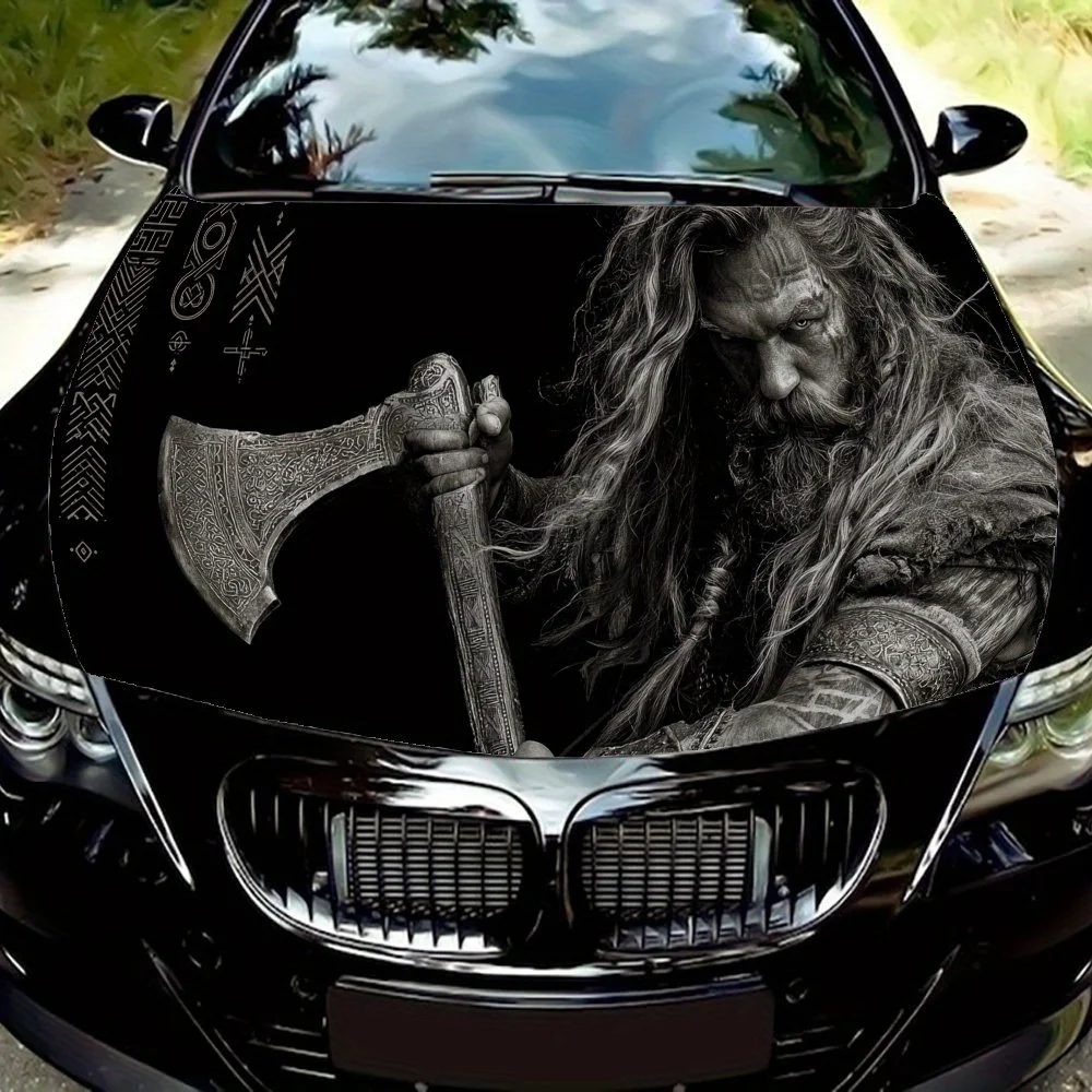 

The Might of the Viking Battle - Axe Print PVC Car Vinyl Wraps, Self-Adhesive Waterproof Car Hood Decal Sticker, Car Decoration