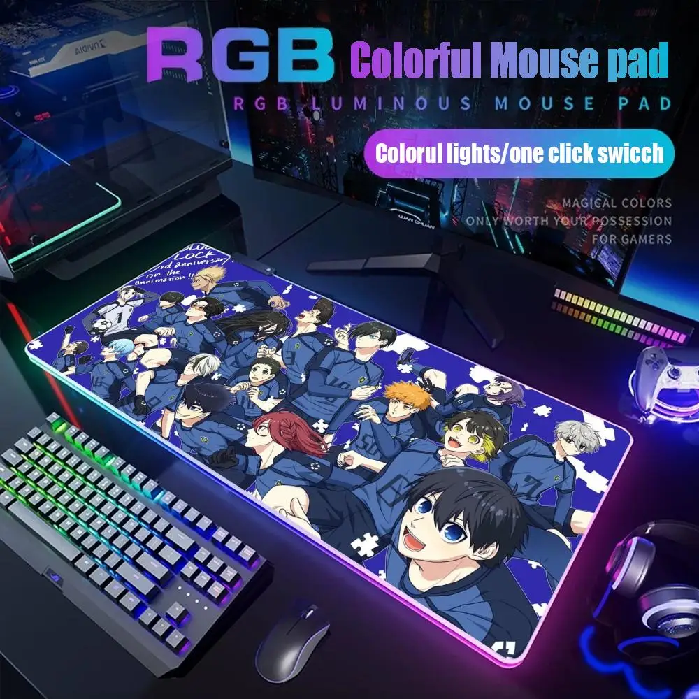 

Anime Blue Lock Mouse Pad Gamer Rgb Desk Mat Back Light Led Mousepad Setup Gaming Accessories Deskmat Big Mousepad Backlight