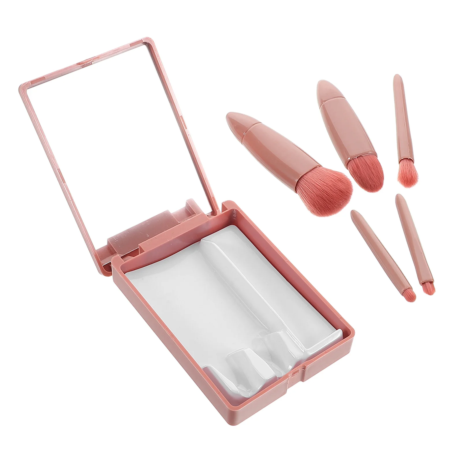 1 set mini set di pennelli per trucco da viaggio portatile con custodia a specchio strumenti morbidi per applicazione di fard in polvere per ombretto