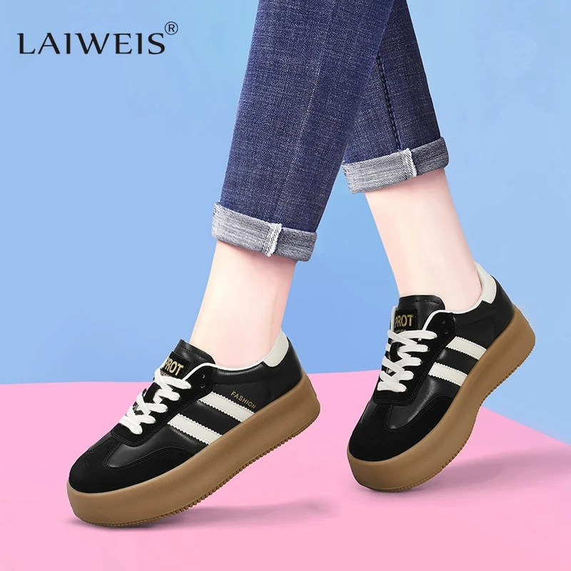 

Luxury Women's Vulcanize Shoes Design Korean Round Toe Lace Up Genuine Sports Casual Women's Sneaker Shoes for Holiday Working