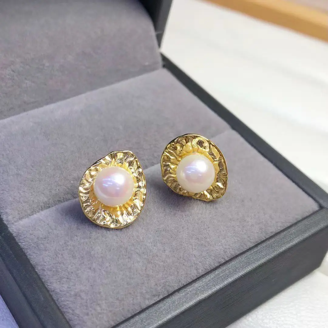 

Оптовая продажа, серьги из стерлингового серебра S925, фурнитура для крепления, базовые монтажные детали, аксессуар для жемчуга 7-8 мм, 5 пар/лот