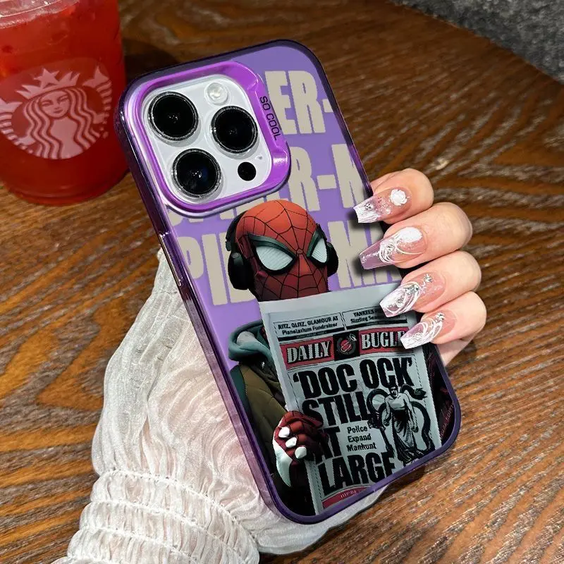 Marvel Spider Man Plain Multistep TPU Soft Phone Case For iPhone 16 15 14 13 12 11 Pro Max XR XS 7 8 Plus Silicone Etui Cover